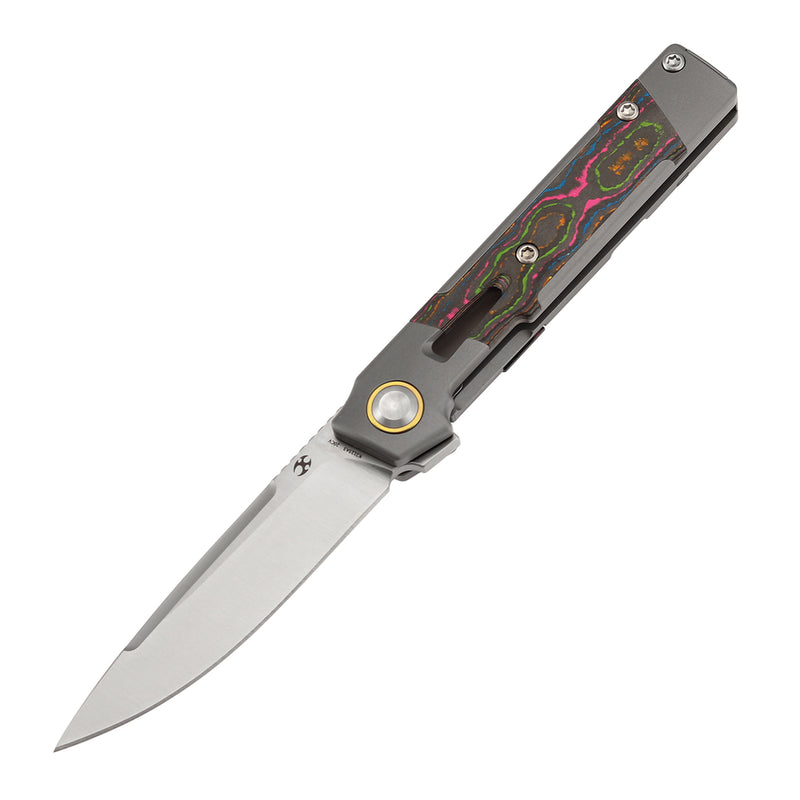 KANSEPT Kitpu Flipper Stonewashed Titanium with 80S Camocarbon (2.9" Satin CPM 20CV) Jonathan Styles Design- K2123A3