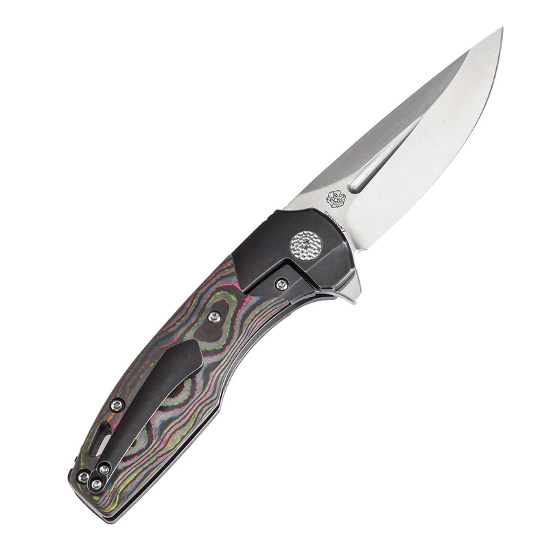 KANSEPT Cassowary Flipper Black Stonewashed Titanium and 80S Camo Carbon Fiber Handle (2.9''CPM S35VN Blade ) Koch Tools Design -K2065B1