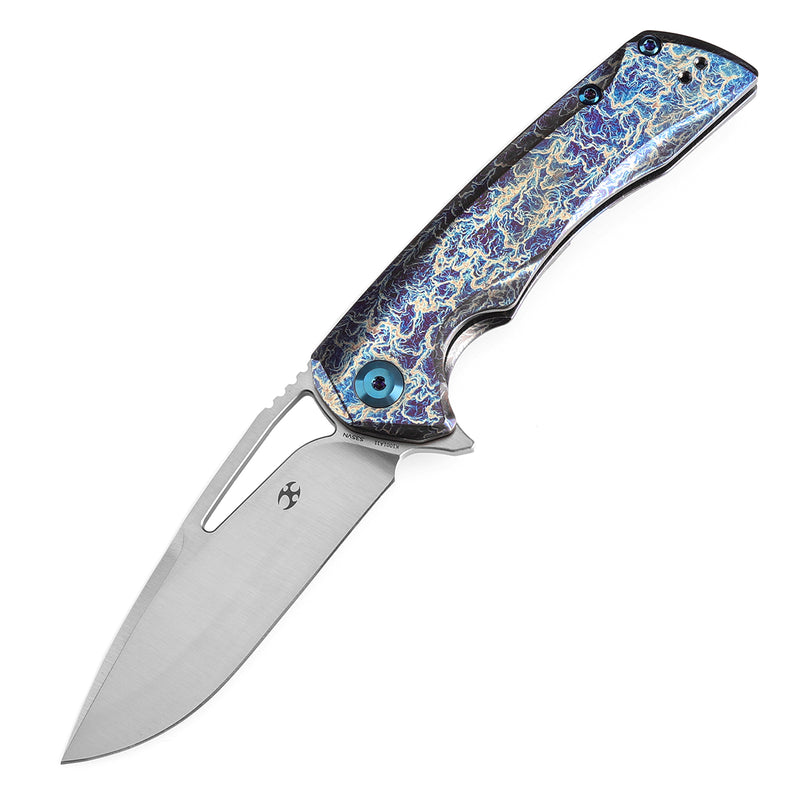 KANSEPT KRYO Thumb Hole Titanium with Lightning Strike Finish Handle (3.58" CPM S35VN Blade) Kim Ning Design-K1001A11
