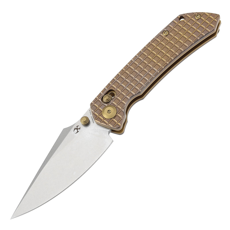 KANSEPT Fenrir Crossbar Lock Knife Bronze Anodized Titanium with Frag Pattern Handle (3.48'' CPM S35VN Blade) Greg Schob Design - K1034V7