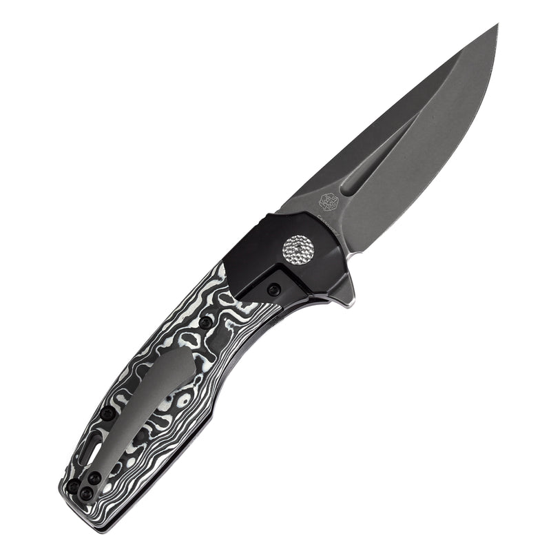KANSEPT Cassowary Flipper Black Anodized Titanium and Black White Nebula Carbon Fiber Handle (2.9''CPM S35VN Blade ) Koch Tools Design -K2065B2