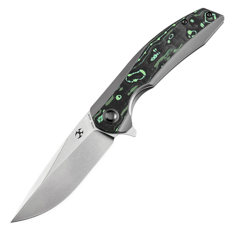 KANSEPT Accipiter Titanium and Green Carbon Fiber Handle (3.50" CPM S35VN Blade) Kim Ning Design-K1007E1