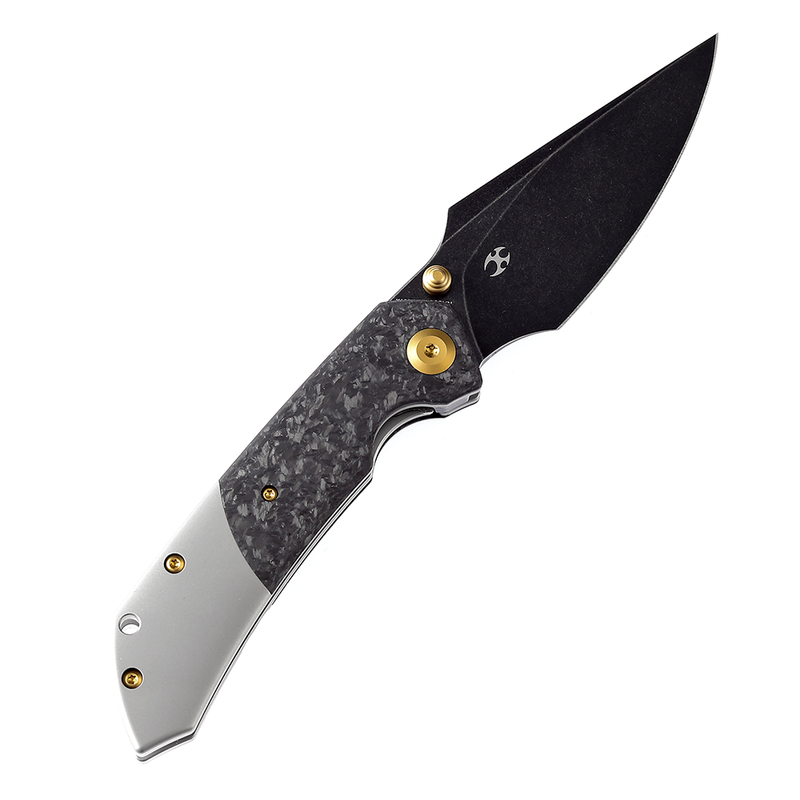 KANSEPT Fenrir --Left Handed Flipper Knife Shred Carbon Fiber+ Titanium  Handle (3.48'' CPM-S35VN Blade) Greg Schob Design -K1034L1
