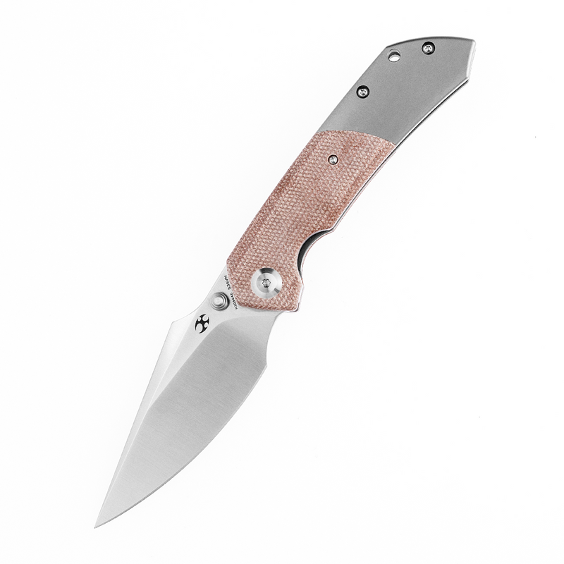 KANSEPT Fenrir Front Flipper/Thumb Stud Knife Brown Micarta + Titanium Handle (3.48'' CPM-S35VN Blade) Greg Schob Design-K1034A6