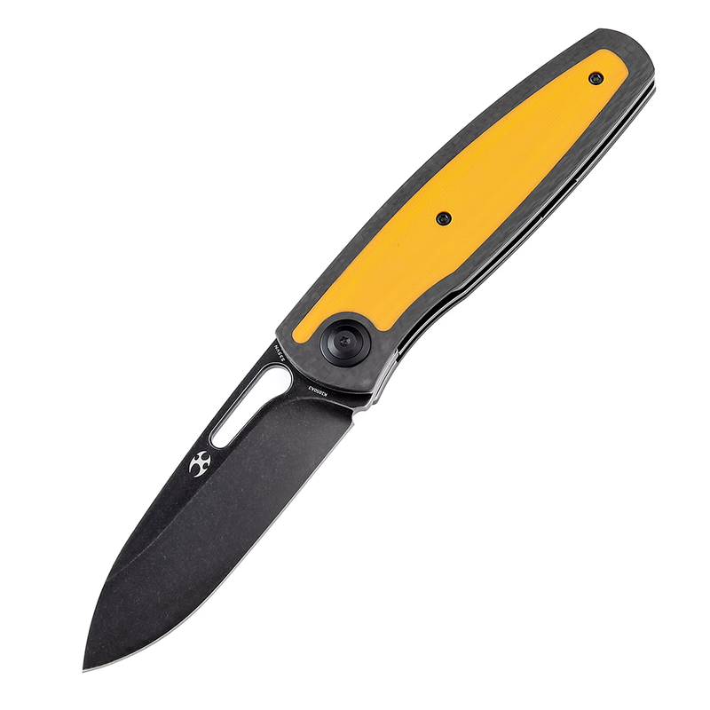 KANSEPT Mato K1050A3 Black Stonewashed CPM-S35VN Blade Twill Carbon Fiber +Yellow G10 Handle with Villella Knives Design