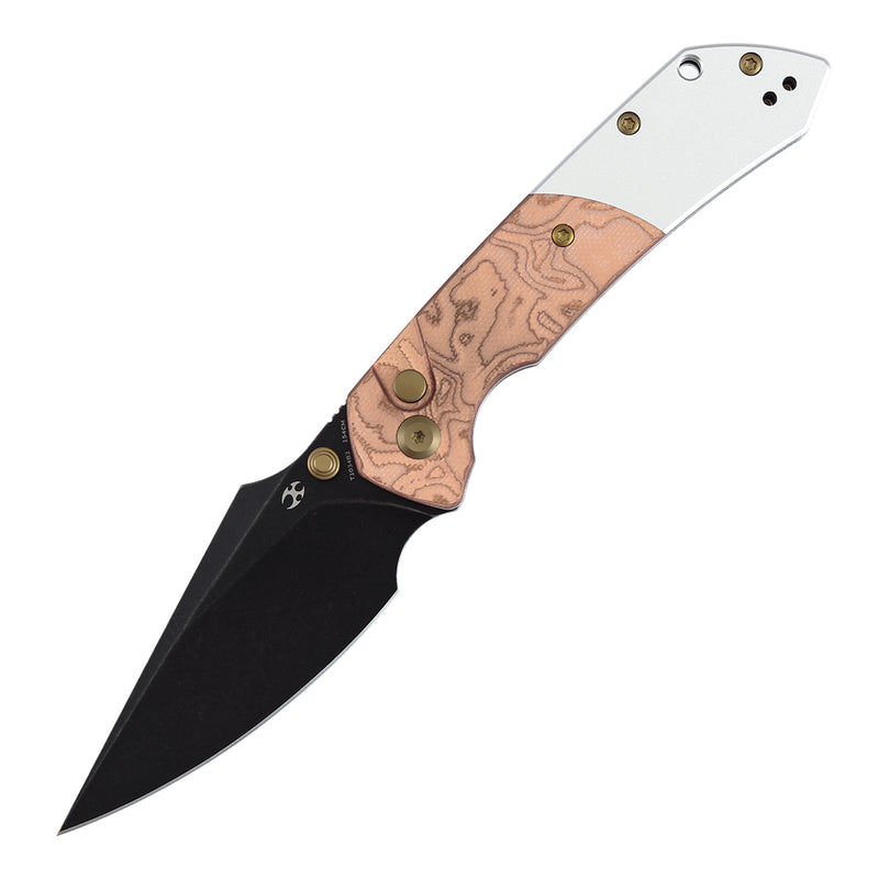 KANSEPT Fenrir Button Lock G-10 with Copper Foil Handle (3.45'' Blackwash 154CM Blade) Sparrow Knife Designed- T1034B2