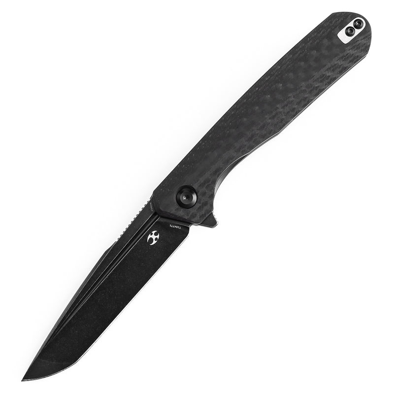 KANSEPT Qilin Flipper Black Carbon Fiber & G10 Handle (3.43''Blackwash 154CM Blade) Ostap Hel Design -T1047T1