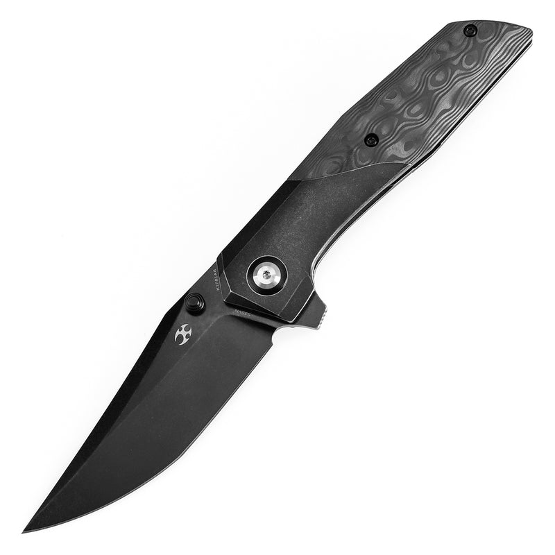 KANSEPT Deadite Thumb Stub Blackwash Titanium with Rose Pattern Carbon Fiber Handle (3.52''CPM S35VN Blade ) Tuffknives Designed - K1081A6