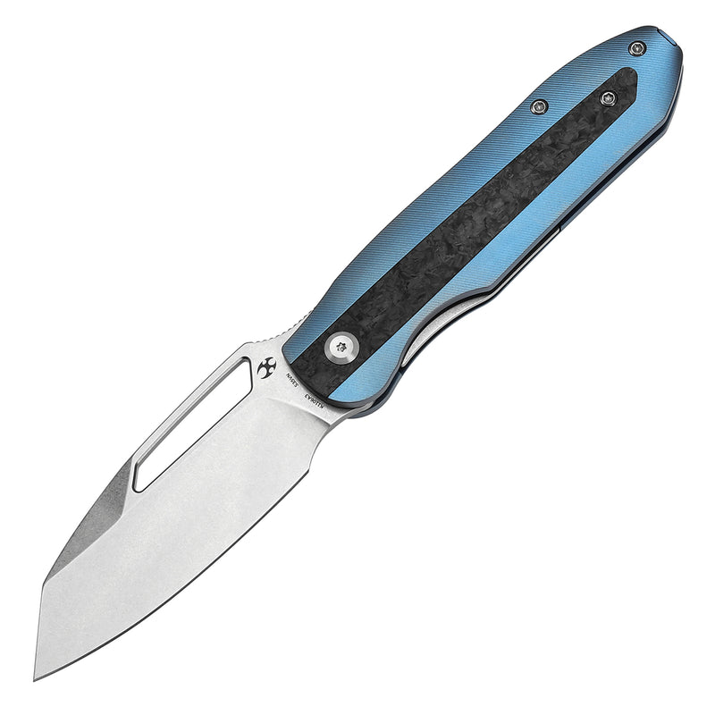 KANSEPT Thunderhead Thumb Hole Blue Titanium with Shred Carbon Fiber Inlay Handle (3.58" CPM S35VN Blade) with K.C. Spiron Design-K1106A3