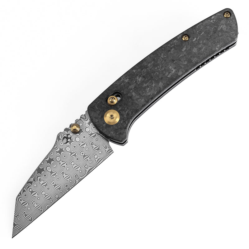 KANSEPT Main Street Thumb Studs/Crossbar Lock Knife Shred Carbon Fiber Handle(3.36''Damascus Blade) Dirk Pinkerton Design-K1015V1