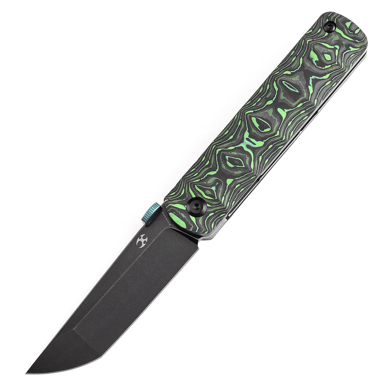 KANSEPT BTF Thumb Disc Knife Grass Green Carbon Fiber Handle (3.24'' CPM-S35VN Blade)Rolf  Helbig-K1064A2