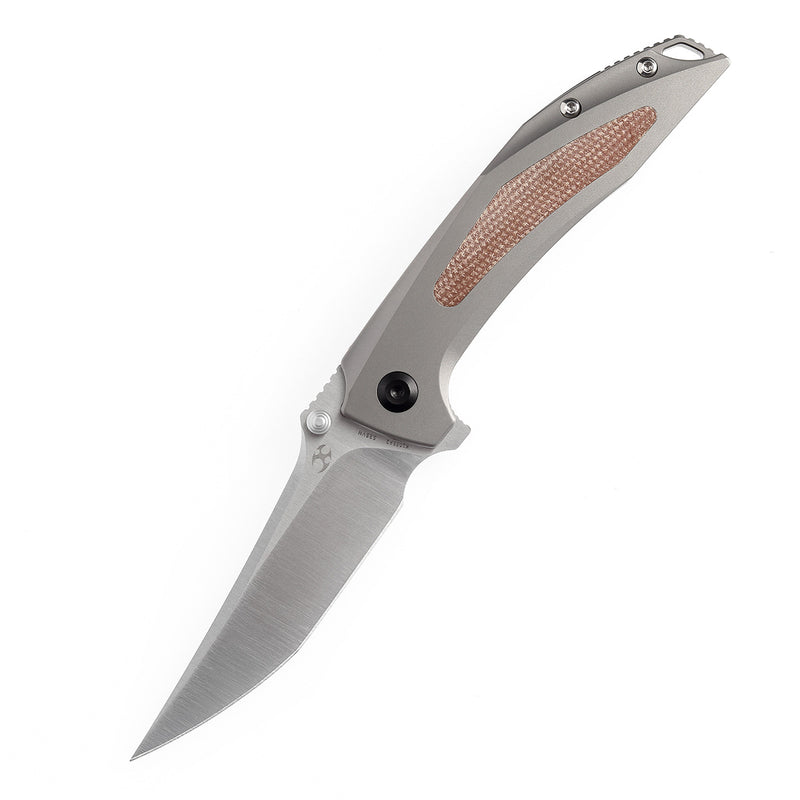 KANSEPT Baku Flipper/Thumb Hole Knife Titanium + Brown Micarta  Handle (3.2'' CPM-S35VN Blade) Sparrow Knife Co Design-K1056A2