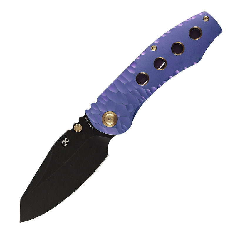 Kansept Caveman | Frame Lock | Purple Anodized and Stonewashed Titanium with CNC-machined Rock Pattern | 3.57" CPM 20CV Blade |  Jesse Pauley Designed | K1110A4
