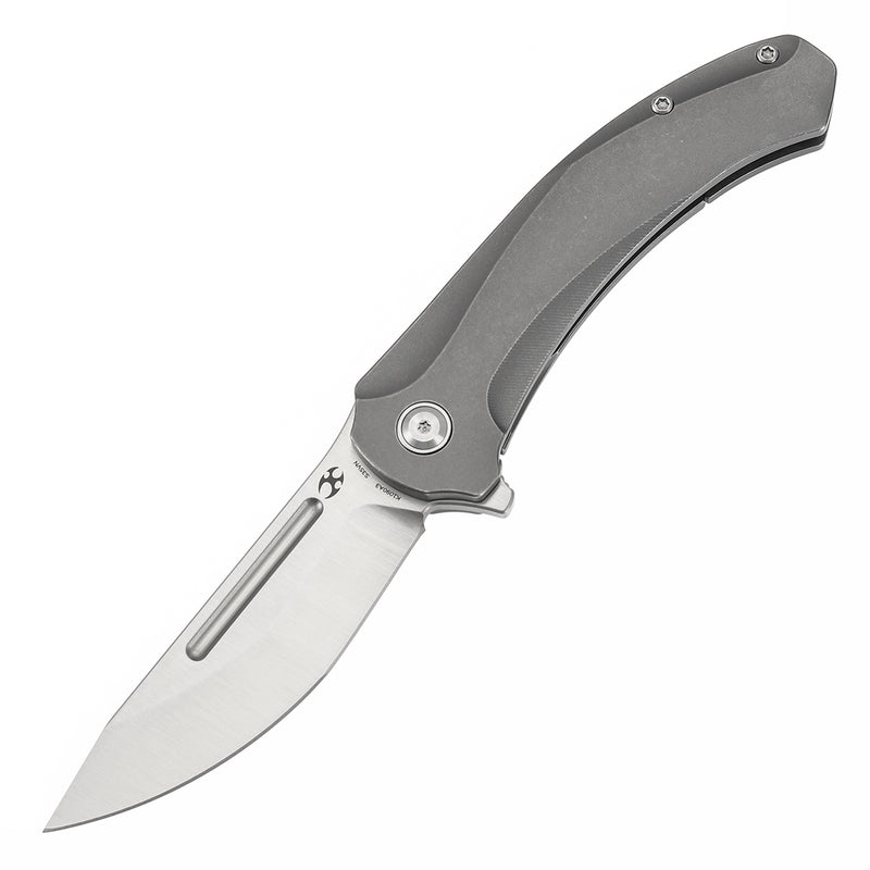 KANSEPT Hira Flipper Gray Anodized and Stonewashed Titanium Handle (3.46" CPM S35VN Blade) with Marco Knives Design-K1090A3