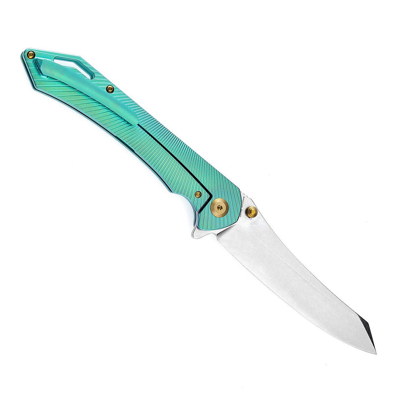 KANSEPT Colibri Tech Flipper/Thumb Hole Knife Green Anodized Titanium Handle (4.34'' CPM-S35VN Blade) Kmaxrom Design -K1060A3