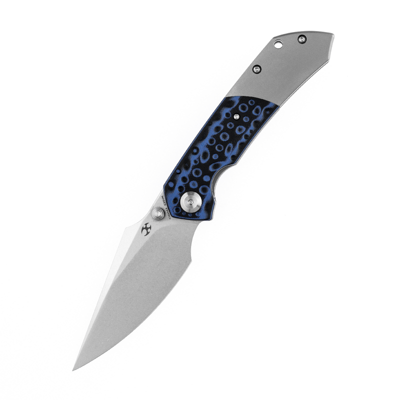 KANSEPT Fenrir Front Flipper/Thumb Stud Knife Black and Blue G10 + Titanium Handle (3.48'' CPM-S35VN Blade) Greg Schob Design-K1034A3