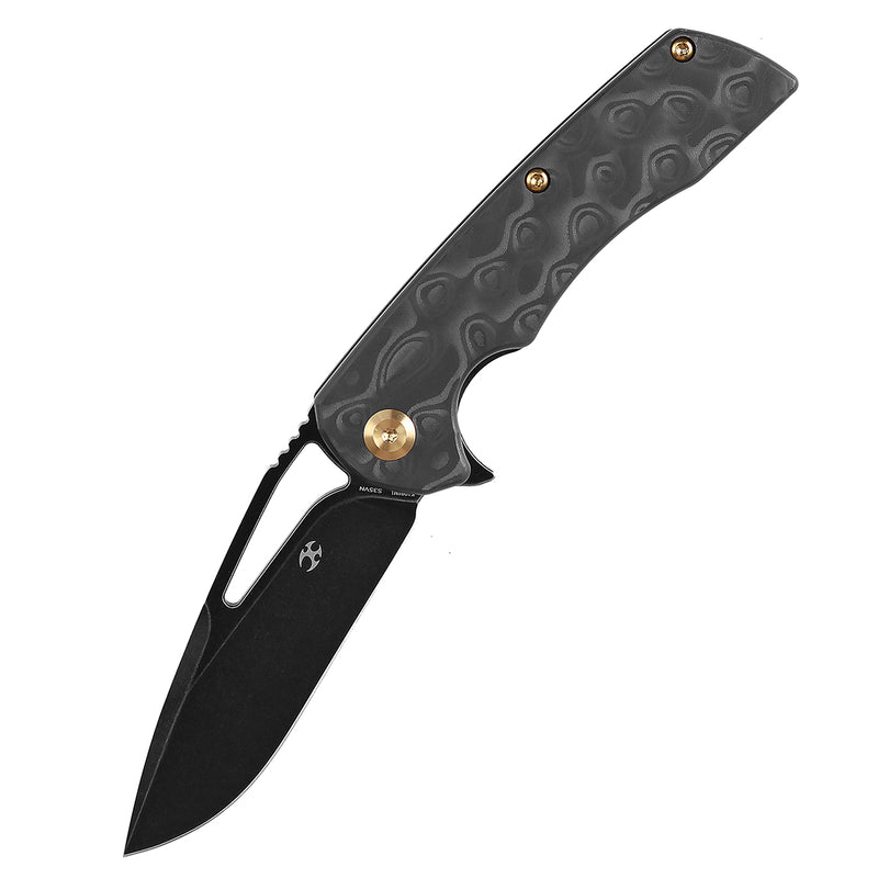 KANSEPT Kryo Thumb Hole/Flipper Knife Black Rose Pattern Carbon Fiber Handle (3.58"CPM S35VN Blade) Kim Ning Design-K1001M1