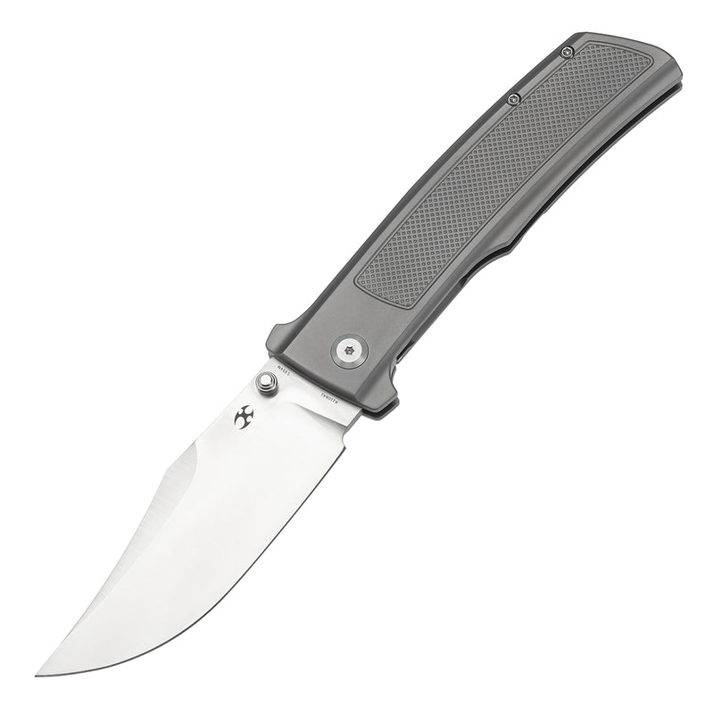 KANSEPT Bison Thumb Stub Plain Titanium with Frag Pattern Handle (4.25" CPM S35VN Blade) with Ray Laconico Knives Design-K1108A1
