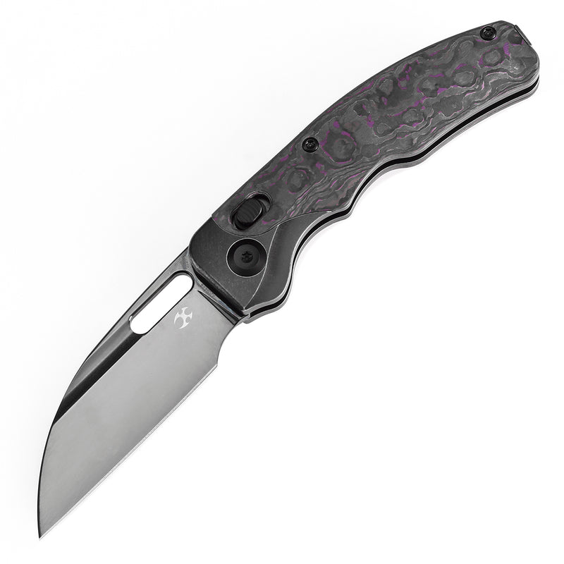 KANSEPT Vivid Cross Bar Lock Blackwashed Titanium with Purple Haze Fatcarbon Handle (3.04'' Mirror DLC CPM S35VN Blade) Jacob Lundquist Designed-K1094V4
