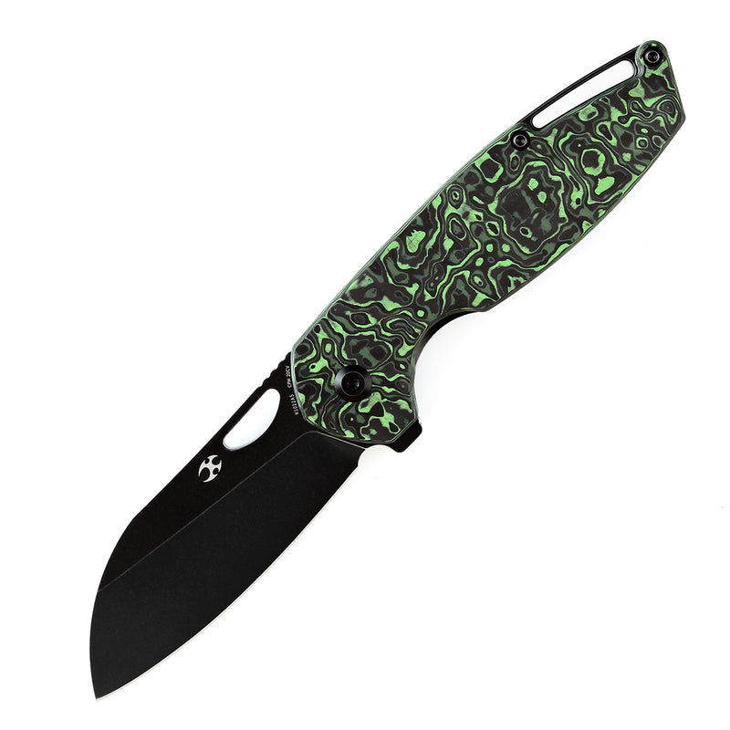 KANSEPT Model 6 Flipper/Thumb Hole Knife Green Carbon Fiber Handle (3.1'' CPM 20CV Blade) -K1022A5