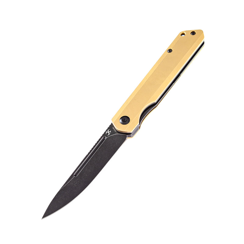 KANSEPT Prickle Flipper Knife Brass Handle (3.53"CPM-S35VN Blade)Max Tkachuk Design -K1012B1