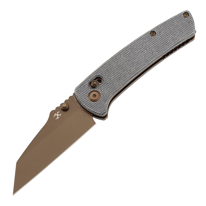 KANSEPT Main Street Thumb Studs/Crossbar Lock Knife Black Micarta Handle (3.36''Rose Gold Coated 154CM Blade) Dirk Pinkerton Design-T1015V11