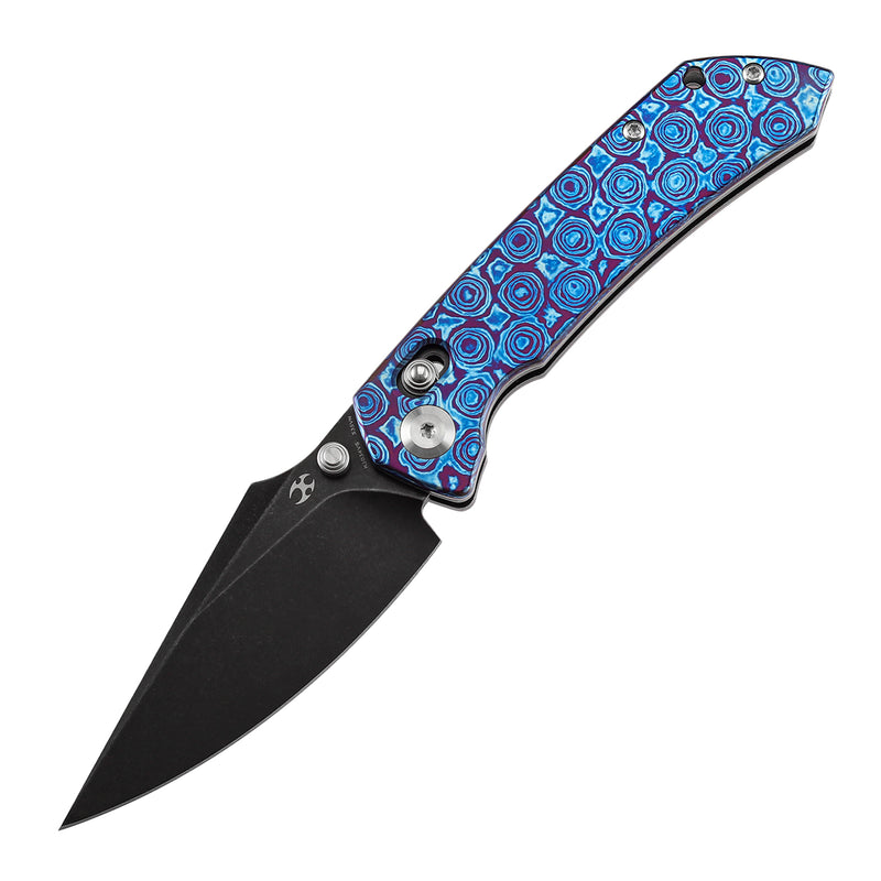 KANSEPT Fenrir Crossbar Lock Knife Timascus Handle (3.48'' CPM S35VN Blade) Greg Schob Design - K1034V6