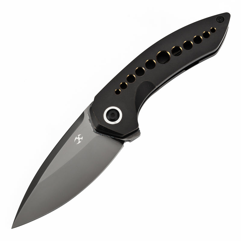 ODD 21 Frame Lock Blackwash Titanium with Bronze Anodized Holes Handale (3.08'' Mirror DLC CPM20CV Blade with Tuff Knives Design K1077A6