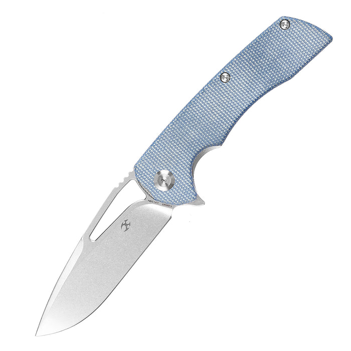 KANSEPT Kryo Thumb Hole/Flipper Knife Blue Micarta Handle (3.58"12C28N Blade) Kim Ning Design-T1001M3