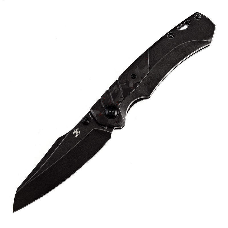 KANSEPT Weim Thumb Studs Knife Red Carbon Fiber+Black Titanium Handle (3.28''CPM S35VN Blade)Jonathan Styles Design-K1051A5