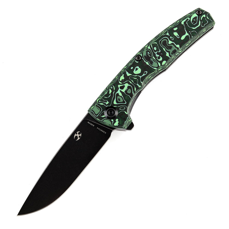 KANSEPT AGI Flipper Knife  Green Carbon Fiber + Titanium Handle (2.94''CPM S35VN Blade) Michal Galovic & Michal Komorovsky Design-K2037A4