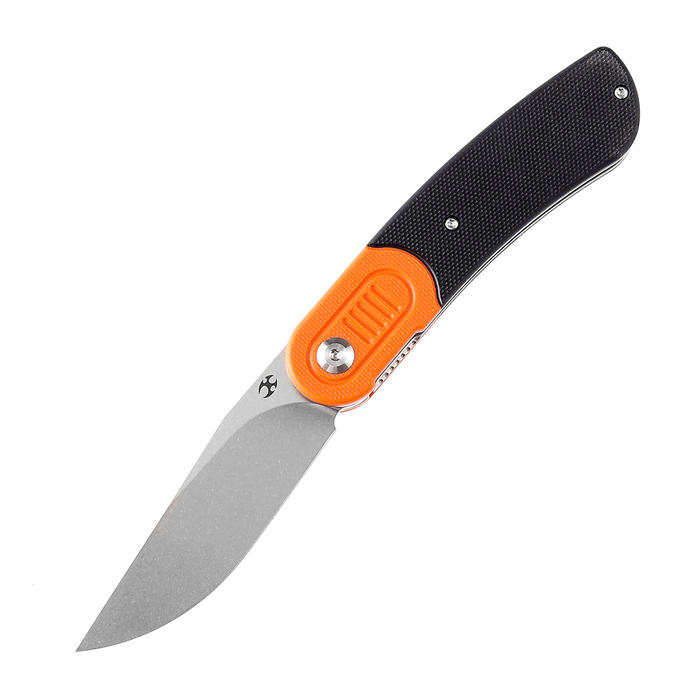 Reverie T2025B8  Stonewashed 154CM Blade Orange and Black G10 Handle Design by Justin Lundquist