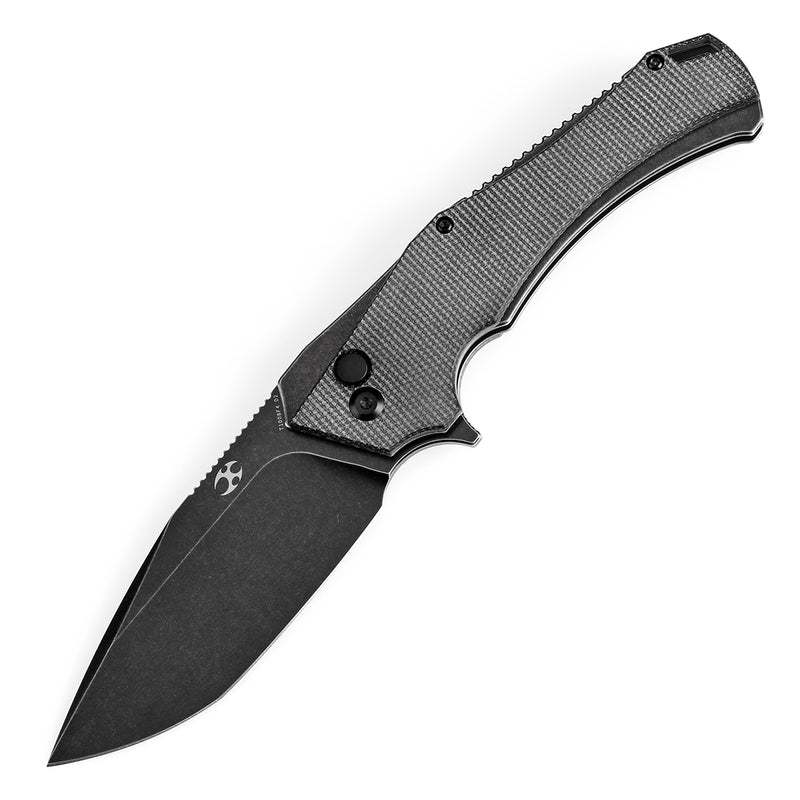KANSEPT Hellx Button Lock Black Micarta Handle (3.6''D2 Blade ) Mikkel Willumsen Design - T1008F4