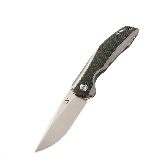 KANSEPT Mini Accipiter Front Flipper Knife OD Green Canvas Micarta +Titanium Handle( 2.9" CPM S35VN Blade) Kim Ning Design-K2007A1