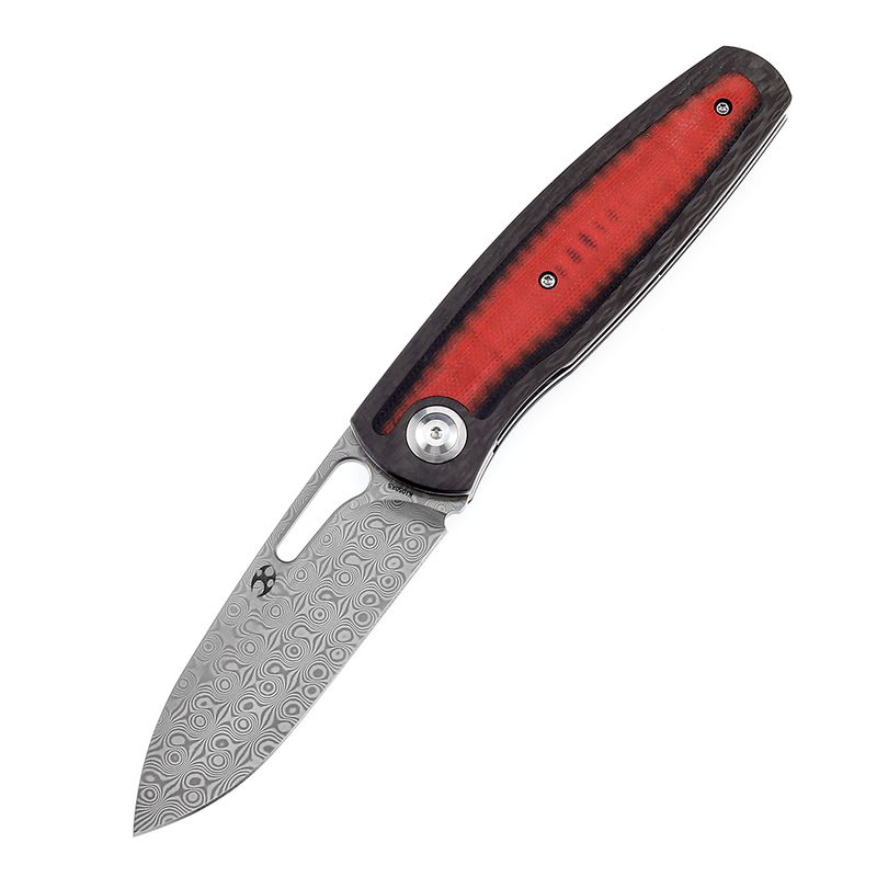 KANSEPT Mato K1050A5 Damascus Blade Blade Twill Carbon Fiber +Red Black  G10 Handle with Villella Knives Design