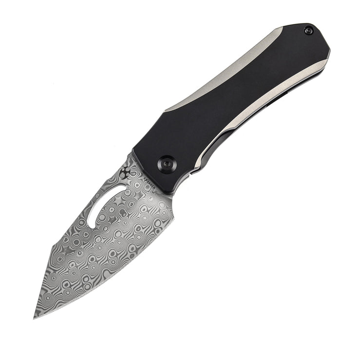 KANSEPT Loki Thumb Hole Knife Plain & Black Anodized Titanium Handle (2.99''Damascus Blade)Steven Dunnuck Design-K1058A3