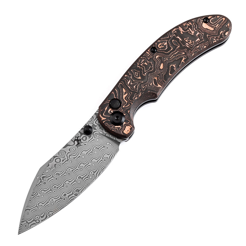 KANSEPT Nesstreet Button Lock Copper Carbon Fiber Handle(3.58" Damascus Blade) with Karambit Maker design-K1039F7
