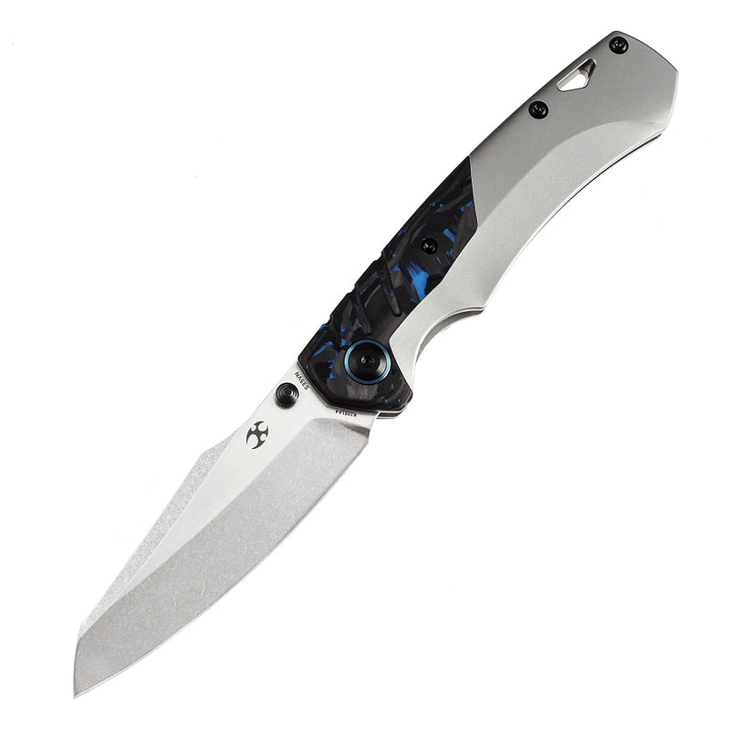 KANSEPT Weim Thumb Studs Knife Blue Carbon Fiber+Plian Titanium Handle (3.28''CPM S35VN Blade)Jonathan Styles Design-K1051A4