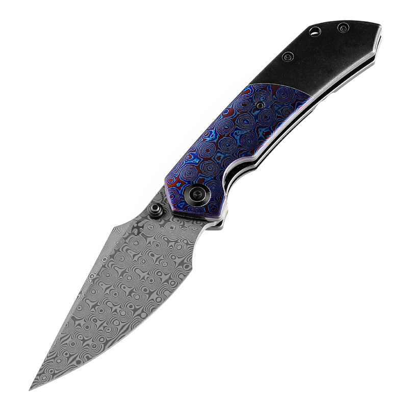 KANSEPT Fenrir Front Flipper/Thumb Stud Knife Titanium + Timascus Handle (3.48'' Damascus Blade) Greg Schob Design-K1034A8