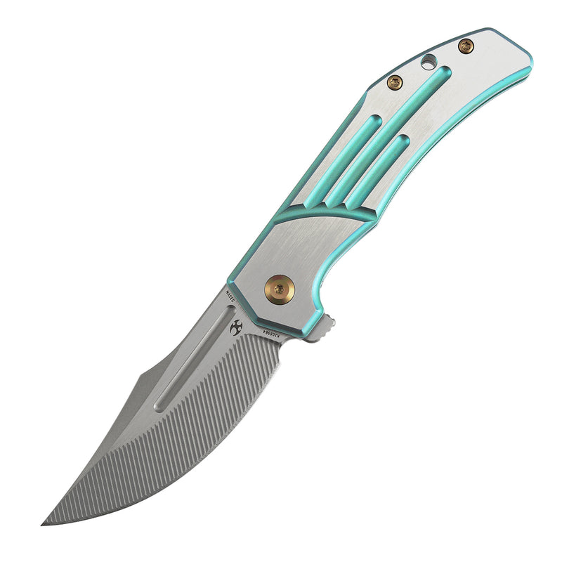 KANSEPT Orion Limited Version Flipper Green Anodized and Machine Satin Titanium Handle (3.07" Machine Satin CPM S35VN with CNC Milling Blade) JB Stout Design-K1089B4