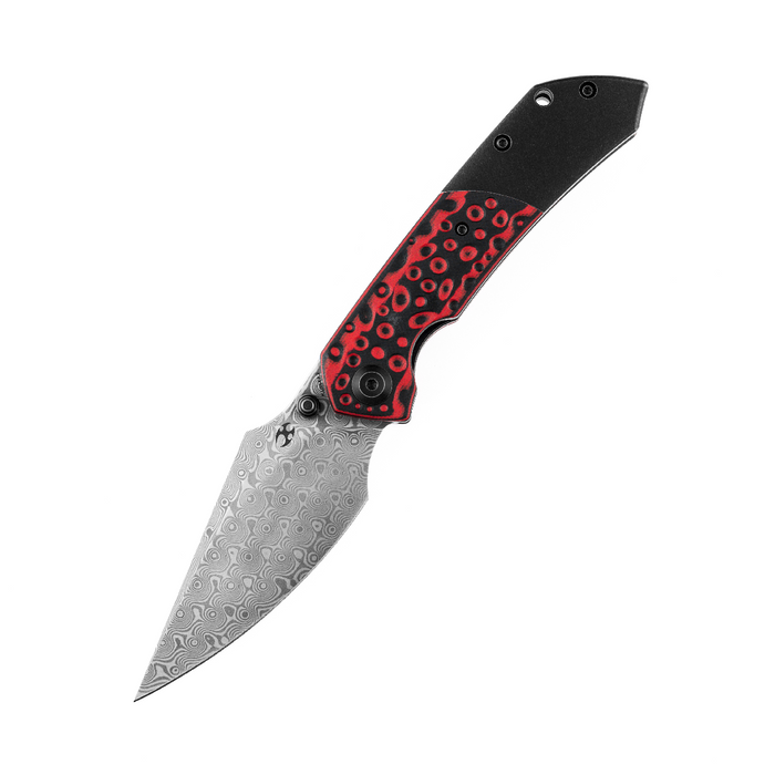 KANSEPT Fenrir Flipper/Thumb Hole Knife Black and Red G10  +Titanium Handle (3.48'' Dmascus Blade) Greg Schob Design-K1034A2
