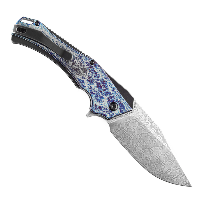 KANSEPT On Pending-Hellx Flipper Knife Lightning Strike Titanium Handle (3.67" Damascus Blade) Mikkel Willumsen -T1008F3