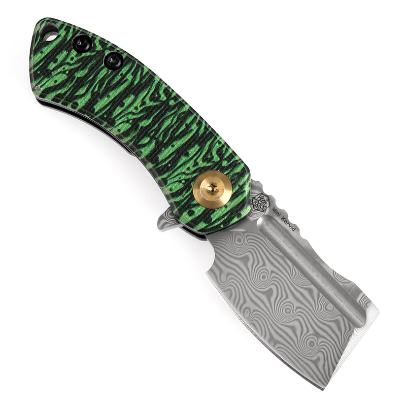 KANSEPT Mini Korvid Flipper Knife Jade G10 with Watermelon Peel Print Handle (1.45'' Damascus Blade) Koch Tools Design-K3030A12