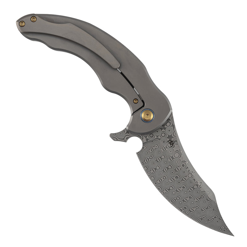 KANSEPT Gilgamesh Flipper Bronze Anodized Titanium with Holes Handle ( 3.75" Damascus Blade) Andreas Goltz Designed- K1128A5