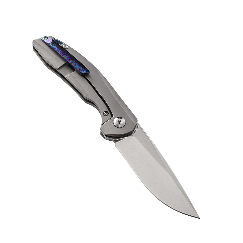 KANSEPT Mini Accipiter Flipper Knife Titanium and Timascus Handle(2.9"CPM-S35VN Blade)Kim Ning Design-K2007A4