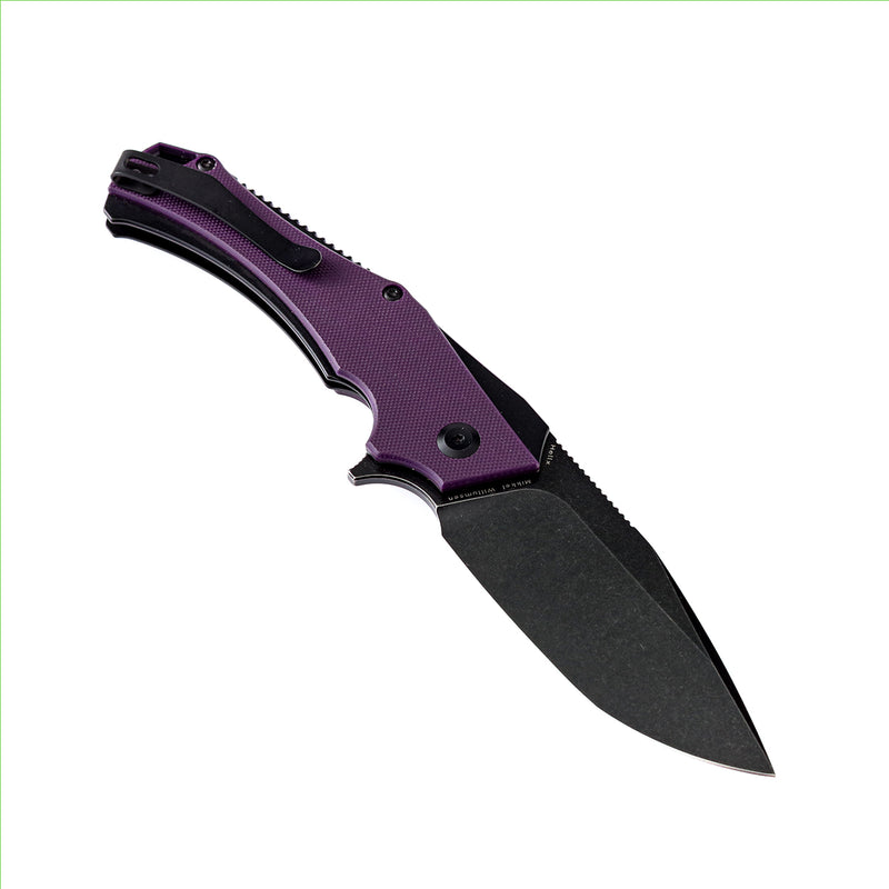 Hellx T1008A6 Black TiCn Coated and Stonewashed  D2 Blade Purple G10+ Black Anodized Stainless Steel Handle with  Mikkel Willumsen Design