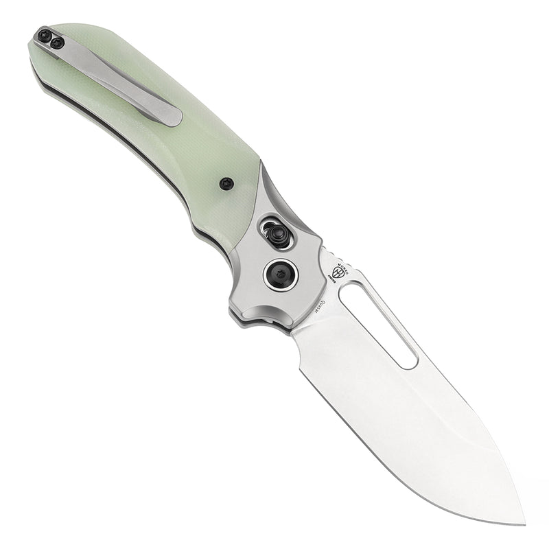 KANSEPT Quasar Cross Bar Lock Jade G10 Handle (3.38" 154CM Blade) with Munko Knives Design-T1099V1