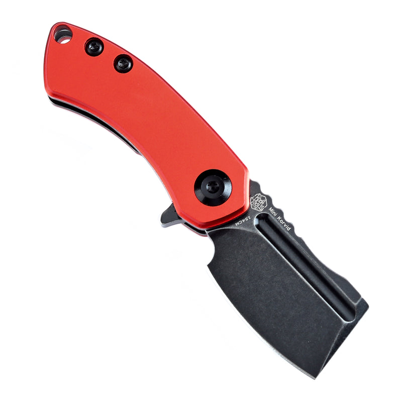 KANSEPT Mini Korvid  Flipper Knife Red Anodized Aluminum Handle (1.45'' Stonewashed 154CM Blade) Koch Tools Design-T3030P3