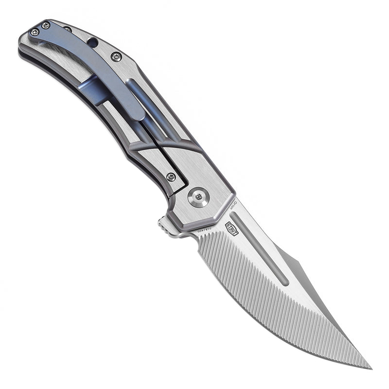 KANSEPT Orion Limited Version Flipper Blue Anodized and Machine Satin Titanium Handle (3.07''CPM S35VN with CNC Milling Blade) JB Stout Design -K1089B1