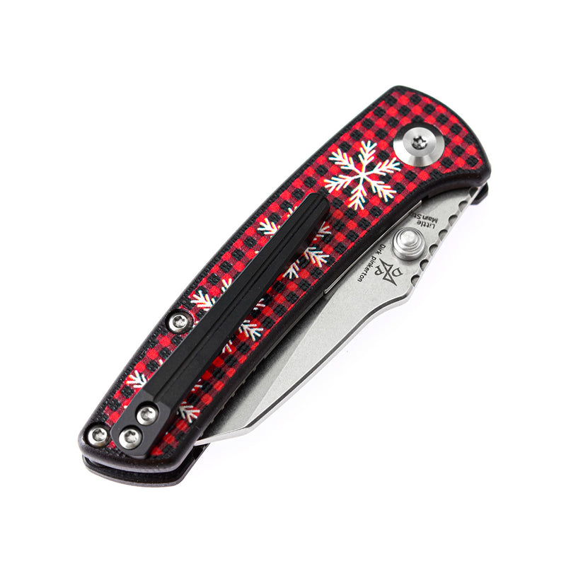 KANSEPT Little Main Street Thumb Studs Knife G10 with Snowflake Print Handle (2.26'' 154CM Blade) Dirk Pinkerton Design -T2015AC